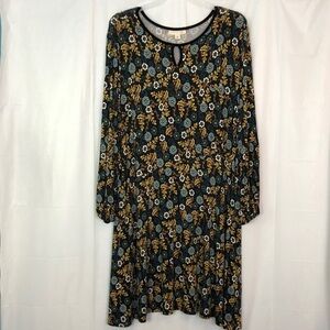EMALINE WOMAN Black Floral Long Sleeve Velvet Trim Dress Size 3X